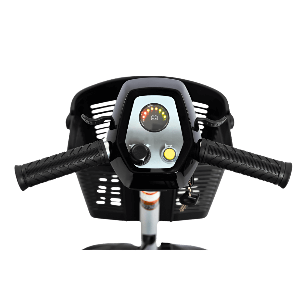 Black Nomad 4-Wheel Mobility Scooter Control Panel Close-up View