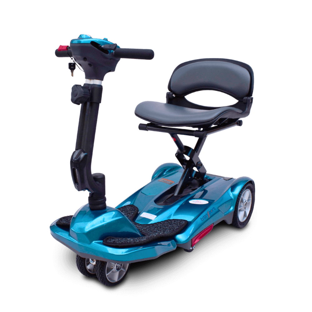 Blue EV Rider Easy Move Folding Travel Scooter Front View