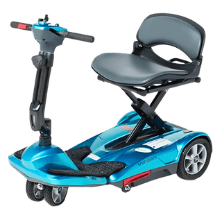 Blue EV Rider Easy Move Folding Travel Scooter Open Box Angled View
