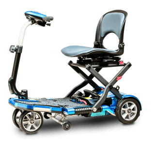 Blue Transport Plus Foldable Mobility Scooter Open Box Side View