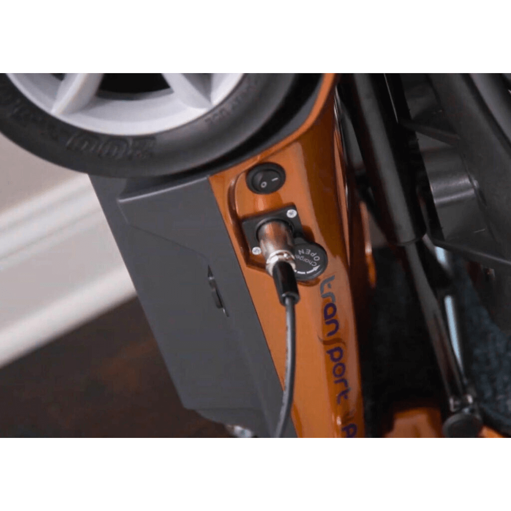 Jupiter Gold EV Rider Auto Fold Transport 4AF Mobility Scooter - Open Box Charger Close-up View