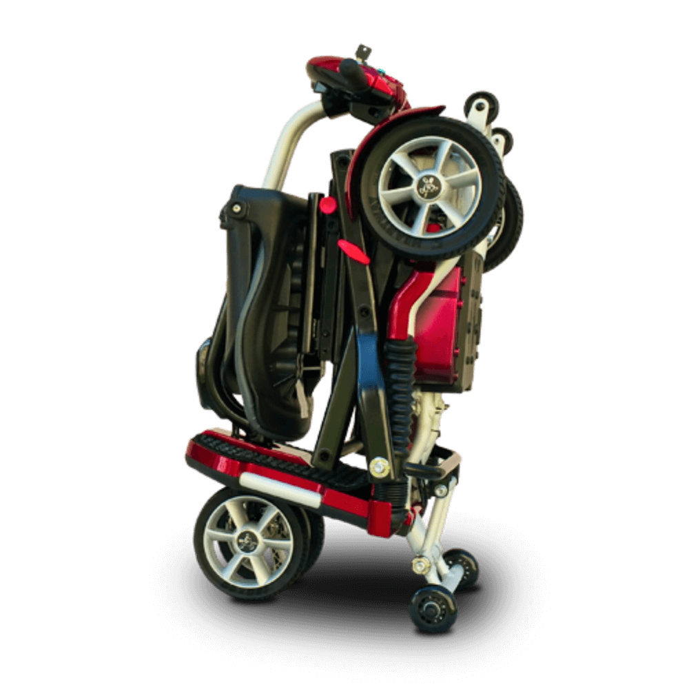 Folded Red Transport Plus Foldable Mobility Scooter