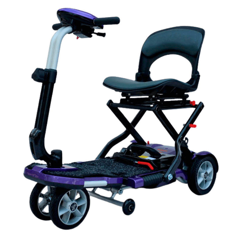 Plum Transport Plus Foldable Mobility Scooter Open Box Angled View