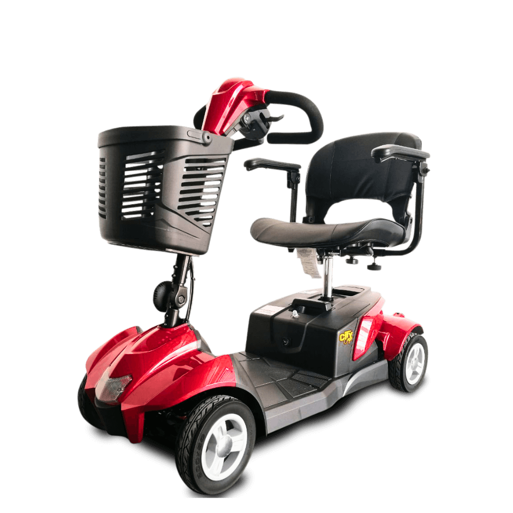 Red CityCruzer Mobility Scooter Open Box Angled View