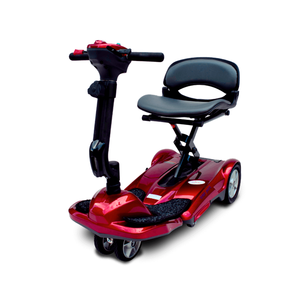 Red EV Rider Easy Move Folding Travel Scooter Front View
