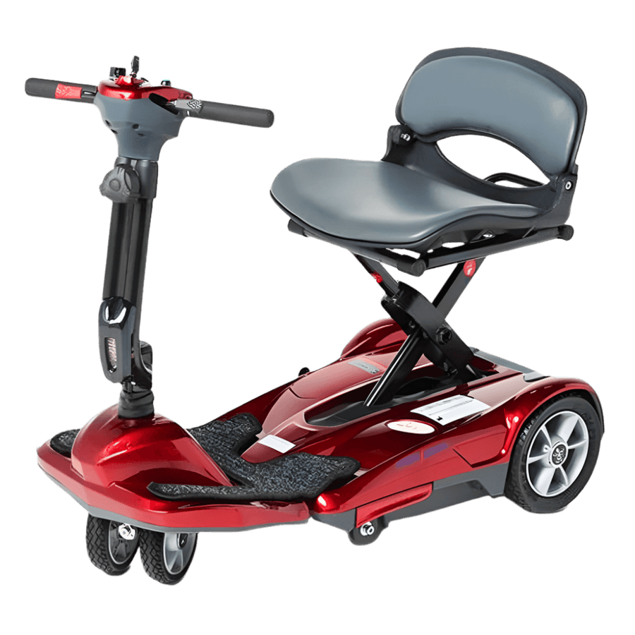 Red EV Rider Easy Move Folding Travel Scooter Open Box Side View