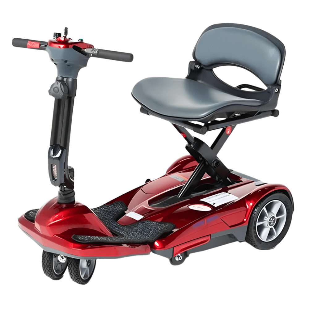 Red EV Rider Easy Move Folding Travel Scooter Side View