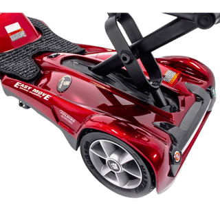 Red Transport AF+ Mobility Scooter Open Box Rear Tire Close-up