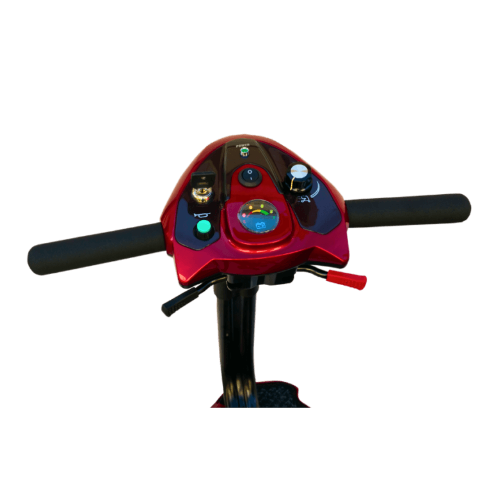 Red Transport Plus Foldable Mobility Scooter Open Box Handlebar Controls