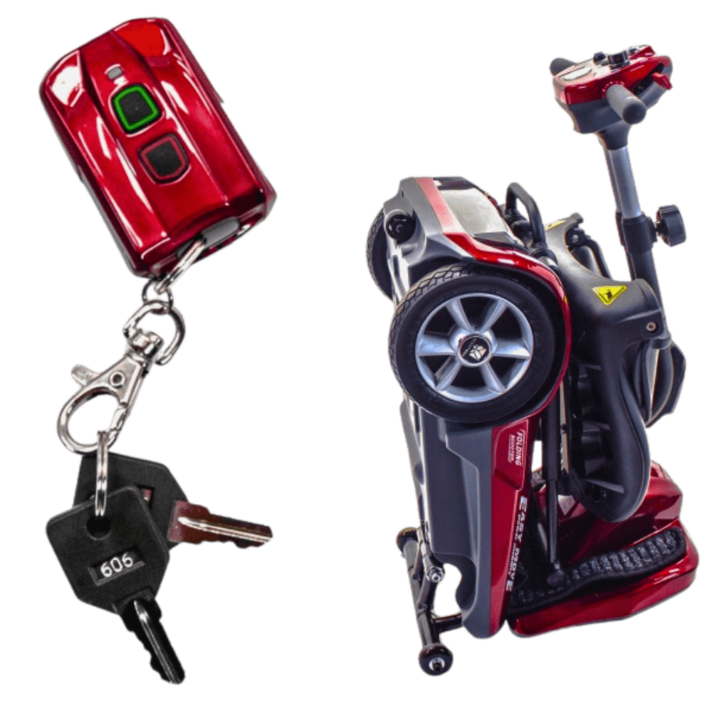 Remote Control and Folded Red Transport AF+ Mobility Scooter Open Box