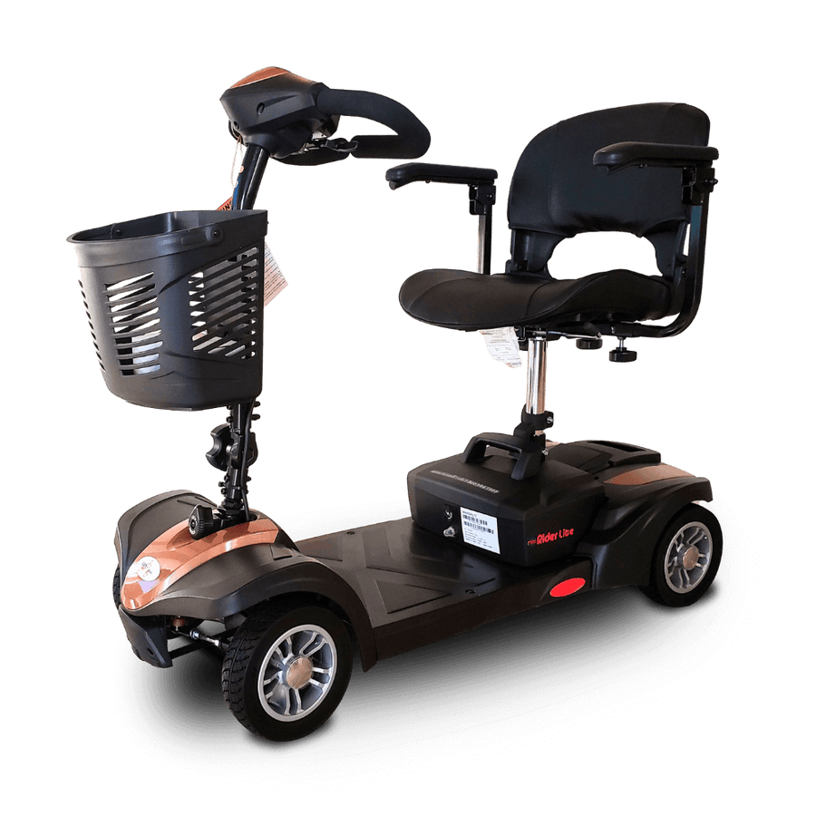 Rose Gold MiniRider Lite Portable Mobility Scooter Open Box Angled View